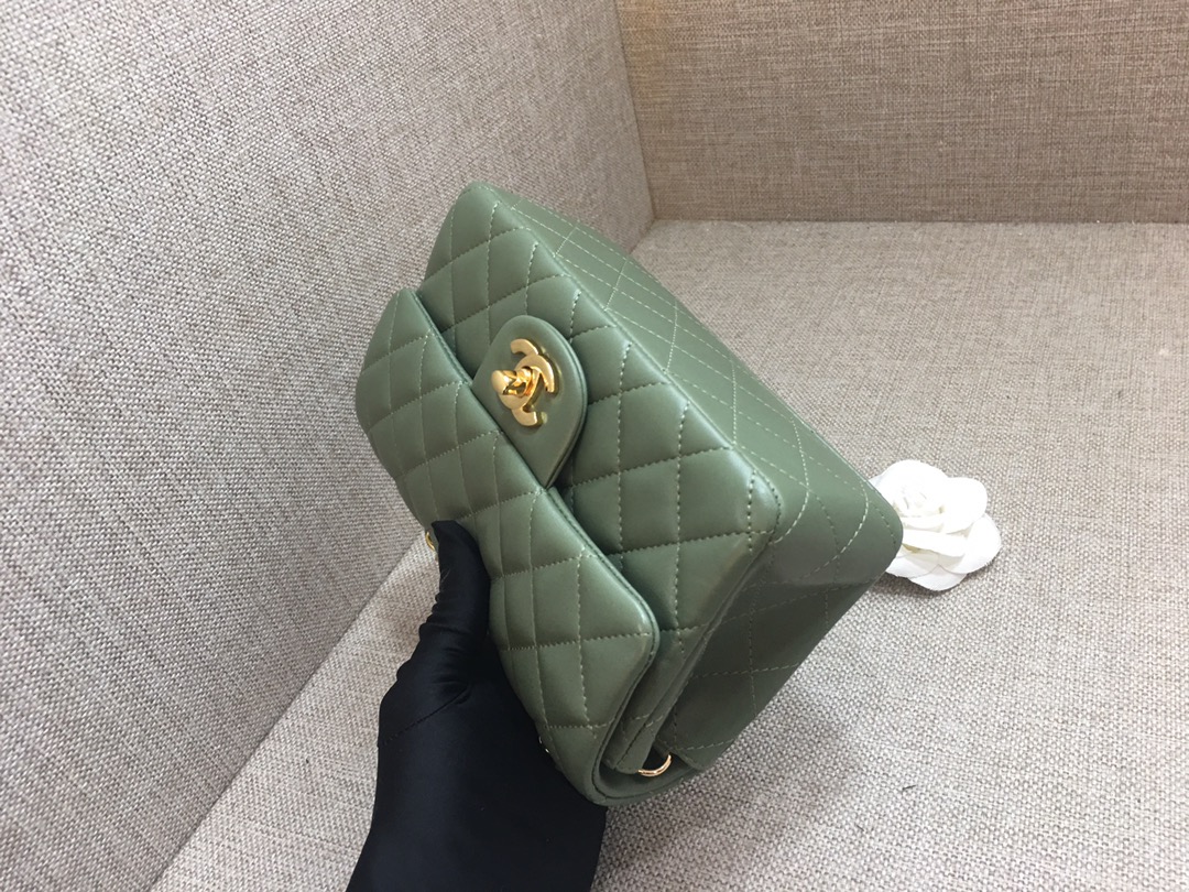 Small Classic Flap Lambskin Bag A01116 Dark Green/Gold